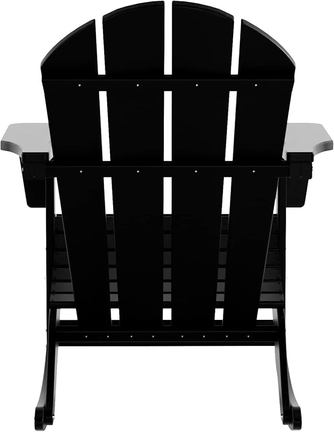 WO WESTIN OUTDOOR HDPE Laguna Outdoor Rocking Poly Adirondack Chair with Side Table 3-Piece Set, Black