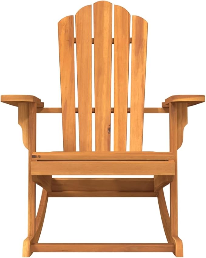 Solid Teak Wood Outdoor Rocking Chair Adirondack Design Brown 39.4x30.3x38.6in Oiled Finish Garden Patio Lounge Furniture for Backyard Porch Balcony