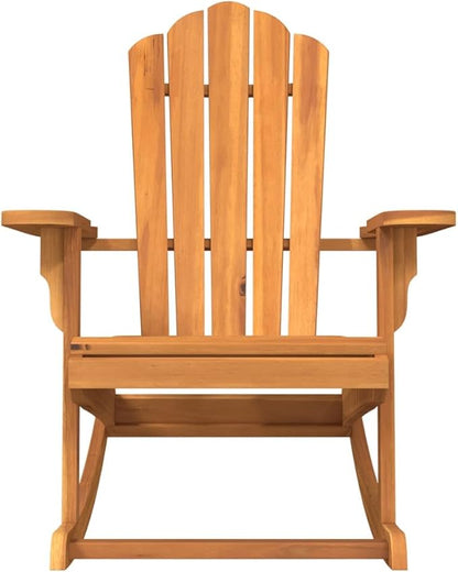 Solid Teak Wood Outdoor Rocking Chair Adirondack Design Brown 39.4x30.3x38.6in Oiled Finish Garden Patio Lounge Furniture for Backyard Porch Balcony