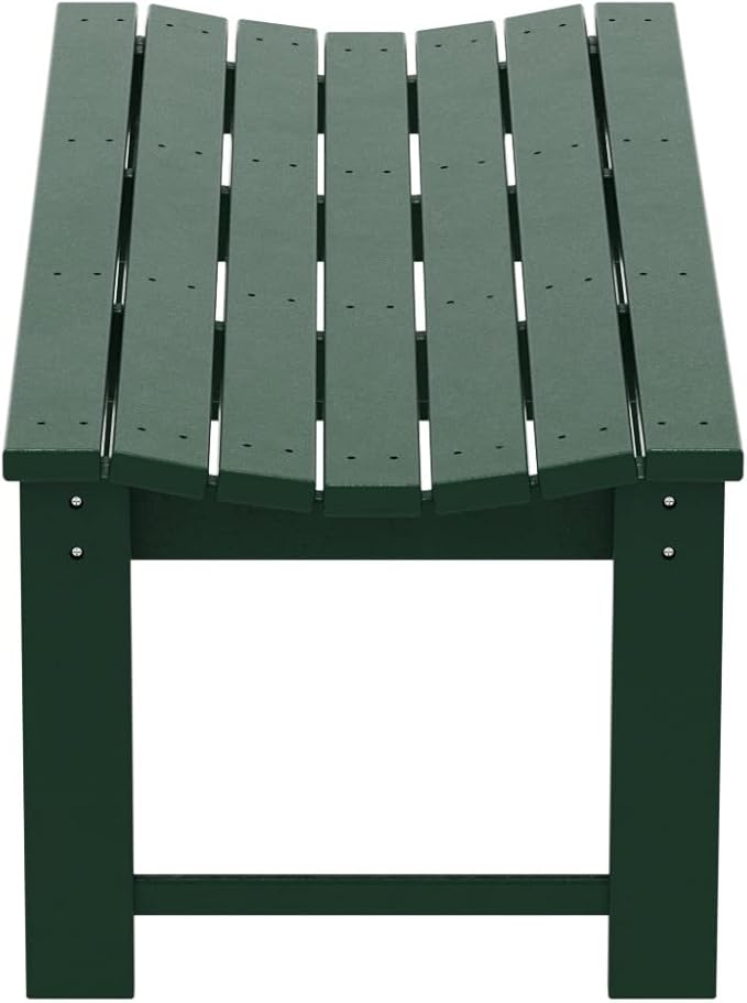 Costaelm Outdoor Benches Weatherproof, All Weather Resistant Park Bench Poly Lumber Backless Garden Bench Seat for Entryway Front Porch, Dark Green