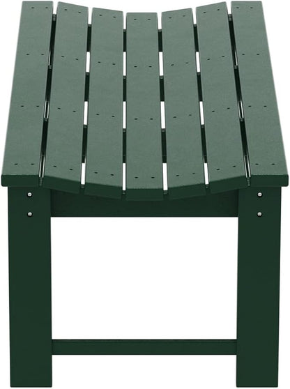WO Home Furniture Outdoor 46" Backless HDPE Adirondack Bench, Poly Lumber Seat for Patio, Backyard, Balcony, All Weather Resistant with UV Protection, Dark Green