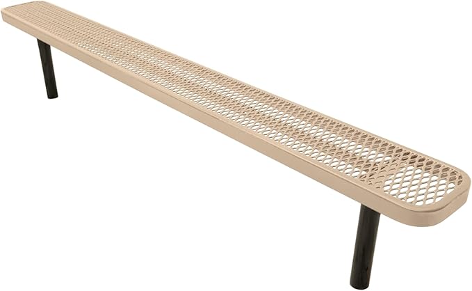 COATEDOUTDOORFURNITURE Coated Outdoor Furniture Heavy-Duty Outdoor Bench Thermoplastic Coated, Expanded Metal, Commercial-Grade Seating, Made in America (Inground Without Back, 8 Ft, Tan)