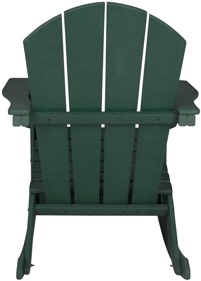 Costaelm Outdoor Adirondack Chair, All Weather Resistant Classic Balcony Chair and Fire Pit Chairs, Adirondack Plastic Outdoor Porch Furniture Rocking Chair High Back HDPE Poly Lumber, Dark Green