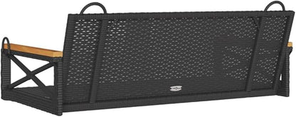 Black Poly Rattan Swing Bench for Outdoor Patio Garden with Steel Frame and Synthetic Wicker Seat Comfortable for Two People 39.4 Inch Wide Spacious Seating Durable