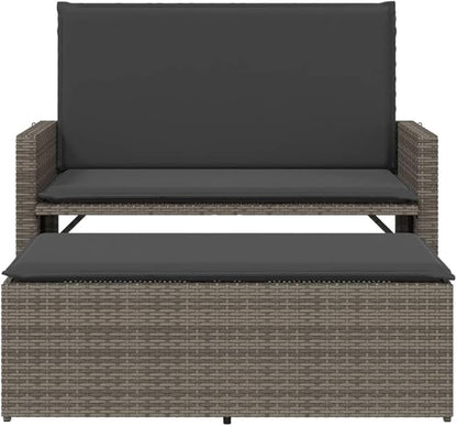 Garden Bench Grey PE Rattan 2-Seater Convertible Outdoor Furniture Patio Bench for Garden Courtyard