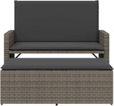 Garden Bench Deck Bench Patio Bench with Cushions and Footstool Gray Poly Rattan - Photo 5