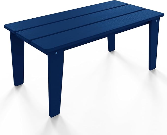 Wood Texture Coffee Table, 35" x 18.2" Poly Lumber Patio Table, All Weather Adirondack for Balcony, Garden, Indoor or Outdoor, Navy Blue