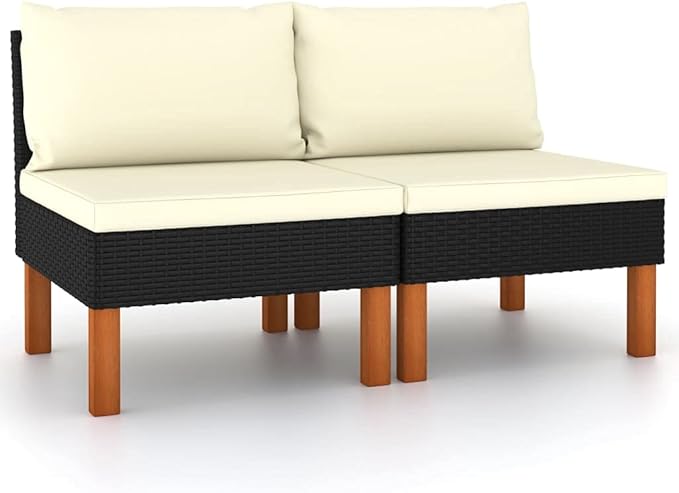 2-Piece Outdoor Sofa, 25.4x28.3x26.4 in, Black PE Rattan, Adjustable Armrest, All-Weather Cushions, Patio Balcony Garden