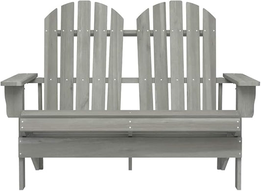 2-Seater Solid Fir Wood Adirondack Chair, Rustic Gray Outdoor Patio Furniture with Weather-Resistant Design and Ergonomic Comfort for Garden, Terrace, or Balcony