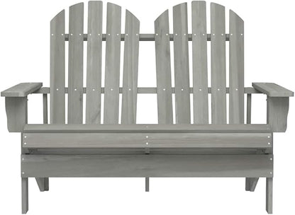2-Seat Fir Wood Adirondack Chair Matte Grey 33.7 x 47 x 35.2 in Rustic Garden Seat for Patio, Balcony, Porch and Backyard Outdoor Use