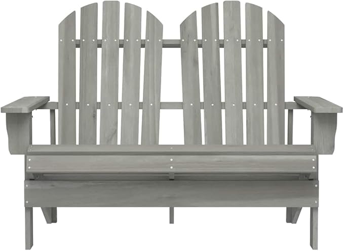 Solid Fir Wood 2-Seater Garden Adirondack Chair Grey Durable Outdoor Furniture for Patio Relaxation with Rustic Aesthetic and Ergonomic Comfort Design