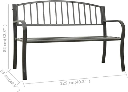 Outdoor Garden Bench 3-Seater, Heavy Duty Metal Patio Bench for Backyard, Deck, and Porch, Weather-Resistant Rectangular Park Bench, Modern Grey