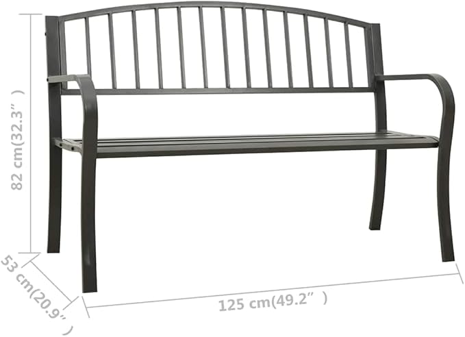 Durable Garden Bench Rectangular Contemporary Steel Frame Outdoor Seating for Patio Balcony 49.2 Inch Long Sleek Grey Finish Powder Coated Modern Design Comfortable Space