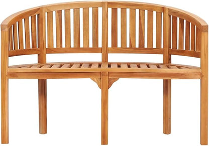 Teak Wood Garden Bench 47.2 Inch Crescent Outdoor Bench Solid Teak Wood Brown Oiled Finish Elegant Design for Patio Garden and Balcony