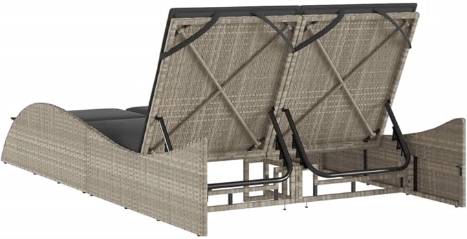 Double Chaise Lounge Light Gray Outdoor Lounge Chair 80.7 x 17.7 x 28.7 in Wicker Patio Furniture for Garden Poolside & - Photo 5