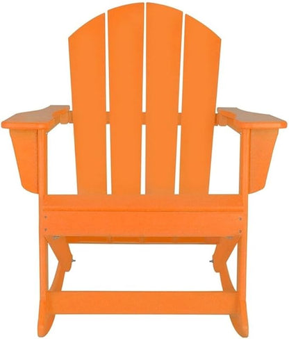Costaelm Outdoor Adirondack Chair, All Weather Resistant Classic Balcony Chair and Fire Pit Chairs, Adirondack Plastic Outdoor Porch Furniture Rocking Chair High Back HDPE Poly Lumber, Orange
