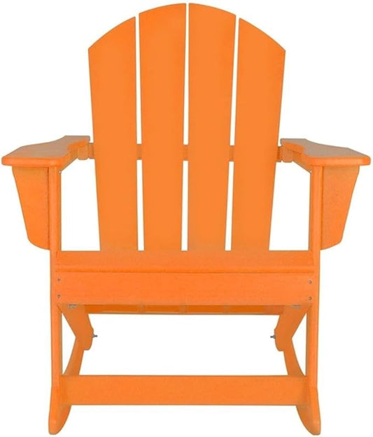 Costaelm Outdoor Adirondack Chair, All Weather Resistant Classic Balcony Chair and Fire Pit Chairs, Adirondack Plastic Outdoor Porch Furniture Rocking Chair High Back HDPE Poly Lumber, Orange