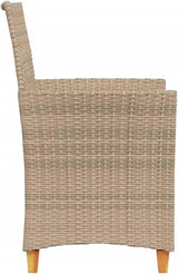 Patio Chairs with Cushions 2 pcs Beige Poly Rattan&Solid Wood, Suitable for patios, Gardens, Balconies - Photo 7