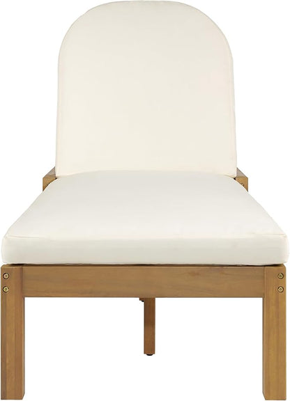 Outdoor Chaise Lounge Premium Acacia Wood Patio Recliner with 5-Position Adjustable Backrest Arched Backrest Thick Weather-Resistant Cushion for Poolside Backyard Deck Lawn Light Teak
