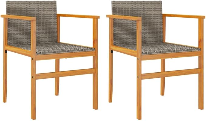Patio Chairs 2 pcs Gray Poly Rattan&Solid Wood Sillas para Patio Lawn Chairs for Dining Table Garden Chair for Picnic Study Courtyard Living Room