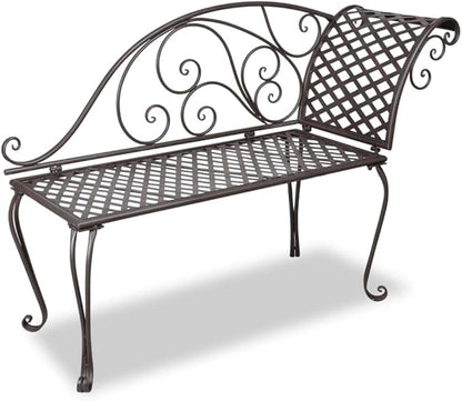 Patio Chaise Lounge,Outdoor Garden Bench Patio Park Bench, Metal Frame Furniture with Backrest and Armrests for Porch Yard Lawn Deck,50.4" Steel Antique Brown