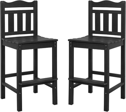 Sundale Outdoor Tall Adirondack Bar Chair Set of 2, HDPE Patio Bar Stools with Backrest, 27.5 Inch Seat Height Tall Bistro Dining Counter Stool, All-Weather Pub Height Chair, Black