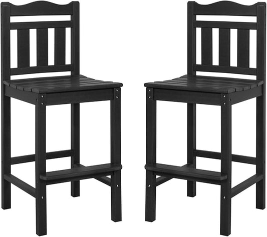 Sundale Outdoor Tall Adirondack Bar Chair Set of 2, HDPE Patio Bar Stools with Backrest, 27.5 Inch Seat Height Tall Bistro Dining Counter Stool, All-Weather Pub Height Chair, Black