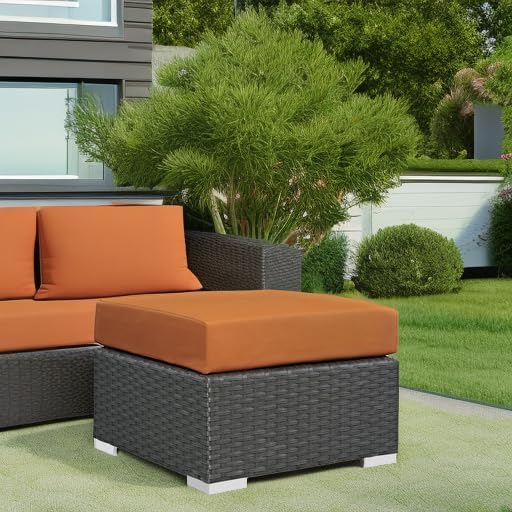 Modway Sojourn Wicker Rattan Outdoor Patio Sunbrella Fabric Ottoman in Canvas Tuscan - Photo 5