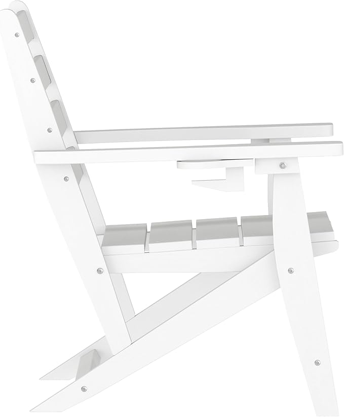 Flash Furniture Tolleson Adirondack Dining Chair with Cup Holder, Commercial Weather Resistant Recycled HDPE Adirondack Chair, Fold Out Cupholder, White