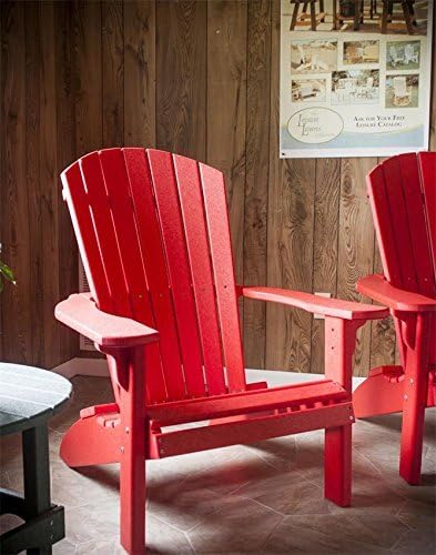 Leisure Lawns Poly Plastic Fanback Adirondack Chair, Outdoor Patio Chair - Amish Made in USA (Red)