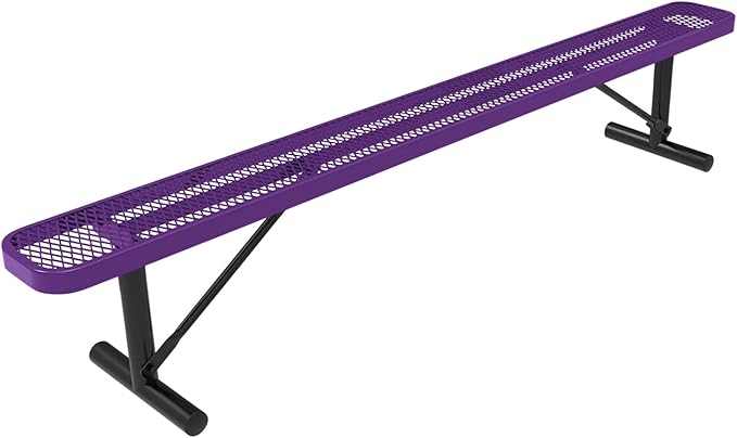 COATEDOUTDOORFURNITURE Heavy-Duty Portable Outdoor Bench Thermoplastic Coated, Expanded Metal, Commercial-Grade Seating, Made in America (Portable Without Back, 8 Ft, Textured Purple)