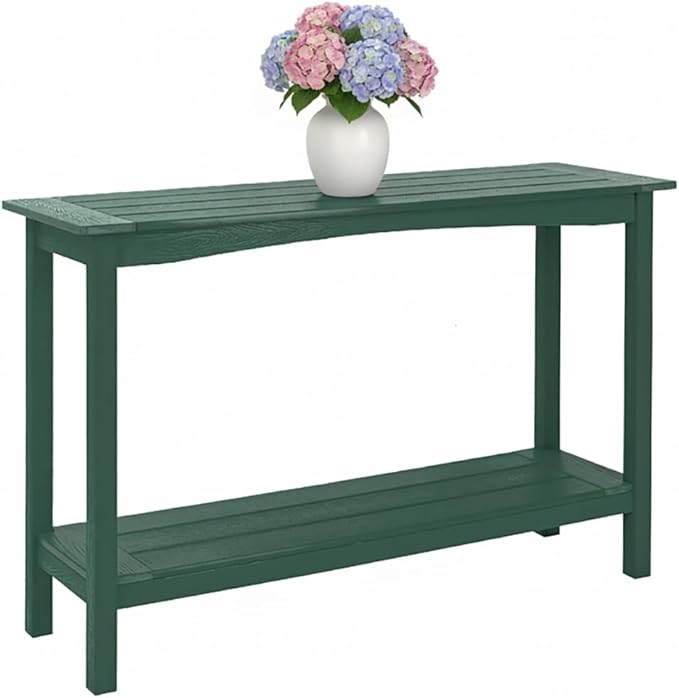 Weatherproof HIPS Outdoor Console Table, 48'' 2-Shelf Side Table Indoor/Outdoor Use, Multifunctional Buffet Table Bar Storage Organizer for Entryway, Patio, Outside Plant Stand Table, Green