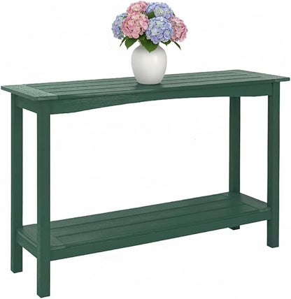 Weatherproof HIPS Outdoor Console Table, 48'' 2-Shelf Side Table Indoor/Outdoor Use, Multifunctional Buffet Table Bar Storage Organizer for Entryway, Patio, Outside Plant Stand Table, Green