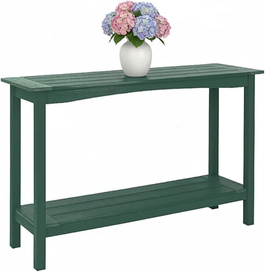 Weatherproof HIPS Outdoor Console Table, 48'' 2-Shelf Side Table Indoor/Outdoor Use, Multifunctional Buffet Table Bar Storage Organizer for Entryway, Patio, Outside Plant Stand Table, Green