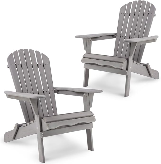 Solid Cedar Wood Folding Adirondack Chair Set of 2 – Outdoor Lounge Patio Chairs for Garden, Lawn, Backyard, Deck – Durable & Comfortable (Adirondack Chair Set of 2)