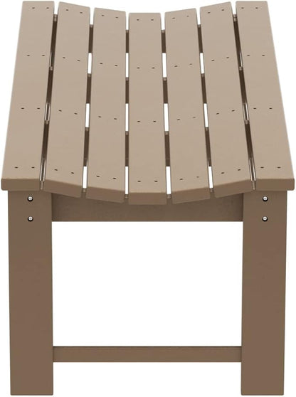 WO Home Furniture Outdoor 46" Backless HDPE Adirondack Bench, Poly Lumber Seat for Patio, Backyard, Balcony, All Weather Resistant with UV Protection, Weatherwood