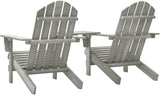 Solid Fir Wood Gray Adirondack Patio Chair with Tea Table Comfortable Outdoor Lounge Seating for Garden Backyard - Photo 5