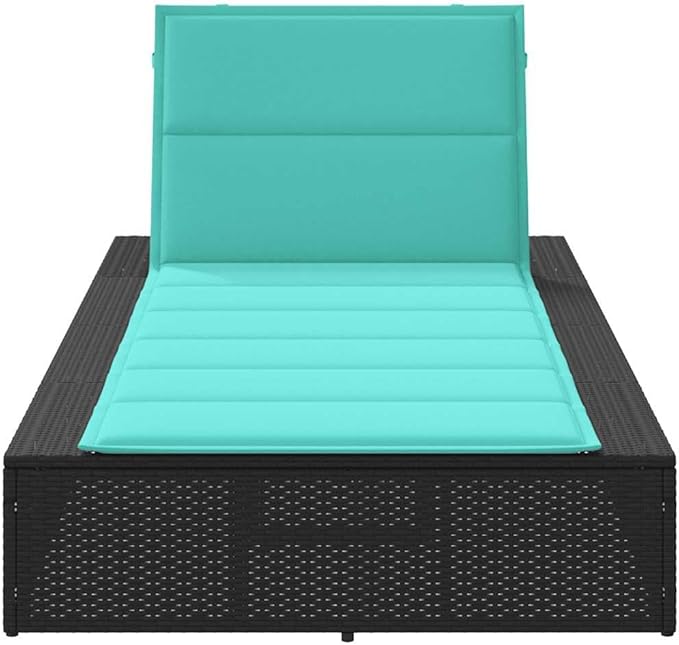 Large Black Poly Rattan Outdoor Chaise Lounge 82.7 x 39.4 in Adjustable Backrest No-Assembly Sunbed for Patio Poolside - Photo 4