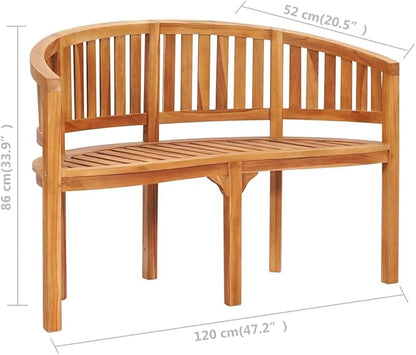 vidaXL Banana-Shaped Garden Bench - Solid Teak Wood, Natural Finish, Easy Maintenance, 2-Seater, Weather-Resistant - Ideal for Patio and Outdoor Use