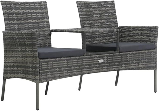 vidaXL Modern 2-Seater Patio Sofa with Tea Table - Weather-Resistant & Lightweight - Poly Rattan Outdoor Furniture Set - Anthracite