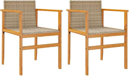 Patio Chairs with Cushions 2 pcs Beige Poly Rattan&Solid Wood Sillas para Patio Lawn Chairs for Dining Table Garden Chair for Picnic Study Courtyard Living Room