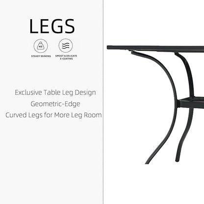 37" Plastic Top Square Patio Dining Table 3ft for 4 Person with Metal Steel Leg, Wood-Like Grain and Umbrella Hole, Outdoor Furniture - Black