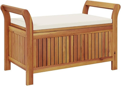 Outdoor Storage Bench with Cushion, Acacia Wood Garden Seat for Patio, Balcony, and Backyard, Weather-Resistant, Spacious Storage Compartment, Easy Assembly