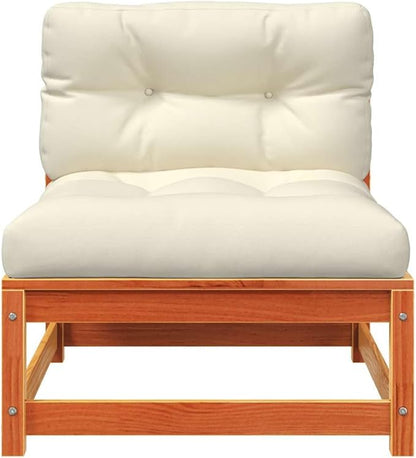 Rustic Garden Armless Sofa Set Outdoor Patio Furniture Solid Pine Wood Waxed Finish Weather-Resistant Oxford Fabric Cushions Modular Design Rearrangeable