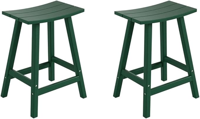 Costaelm All-Weather Bar Stools Set of 2, 24" Height Outdoor Bar Stools, Adirondack Poly Patio Bar Stool for Patio, Deck, Kitchen Counter and Garden, Dark Green
