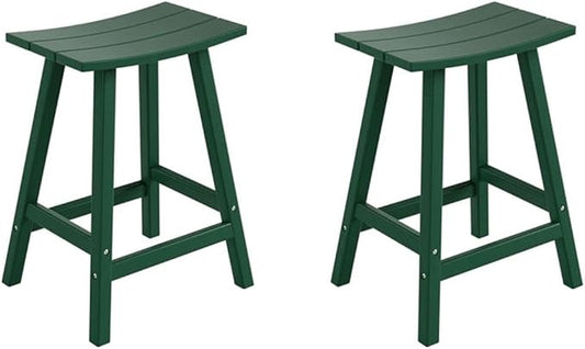 Costaelm All-Weather Bar Stools Set of 2, 24" Height Outdoor Bar Stools, Adirondack Poly Patio Bar Stool for Patio, Deck, Kitchen Counter and Garden, Dark Green