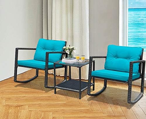 HAPPYGRILL 3-Piece Rocking Bistro Set Outdoor Patio Furniture Rattan Wicker Conversation Set with Rocking Chairs and - Photo 3