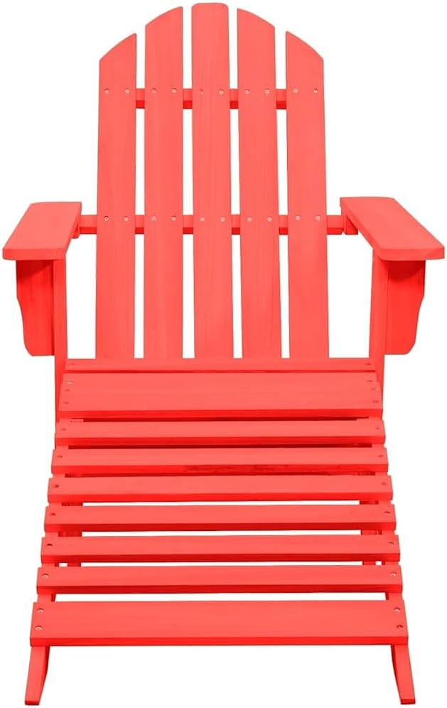 Patio Adirondack Chair with Ottoman Solid Fir Wood Red Outdoor Garden Furniture Comfortable Ergonomically Designed for - Photo 3