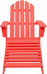 Patio Adirondack Chair with Ottoman Solid Fir Wood Red Outdoor Garden Furniture Comfortable Ergonomically Designed for - Photo 3