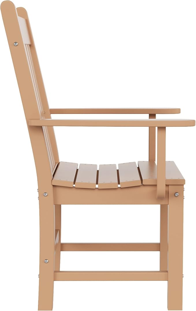 WestinTrends Malibu Classic Outdoor Dining Chairs with Arms, All Weather Poly Lumber Adirondack Patio Chairs Restaurant Bistro Chairs Support 350 LBS, Arched Backrest and Curved Seat, Teak
